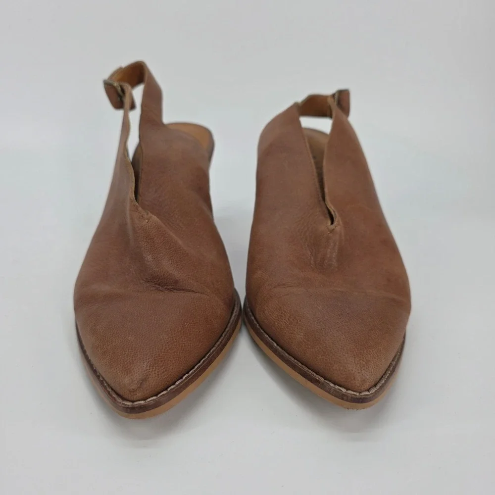 Lucky Brand Aroyli Slingback Brown‎ Leather Shootie Boots Wood Stacked Heels 8.5